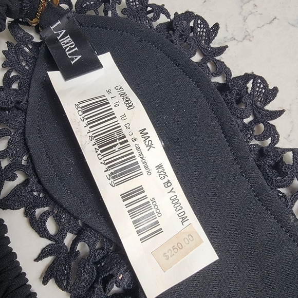 La Perla Silk Black Macramé Crystal Detail Bedroom Eye Mask Bridal Boudoir - Picture 2 of 10